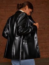 Faux Leather Blazer in Black