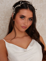 Beaded Embellished Hair Piece in Silver Tone