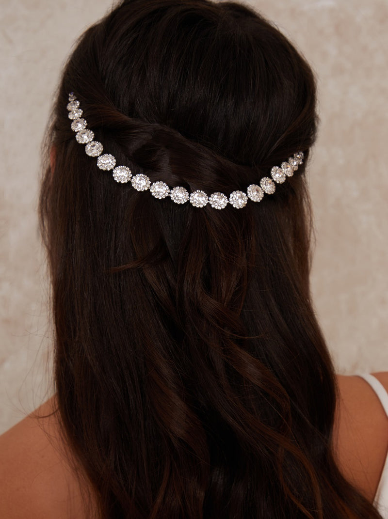 Round Gemstone Hair Piece in Silver