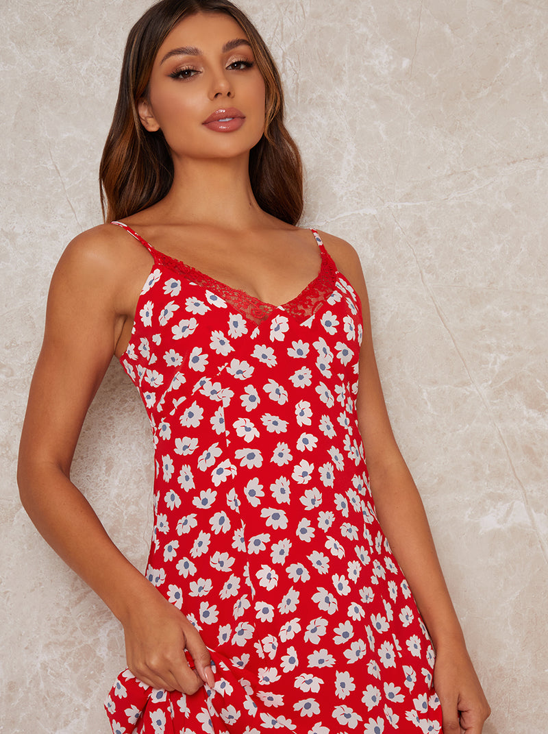 Cami Strap Floral Print Day Dress in Red