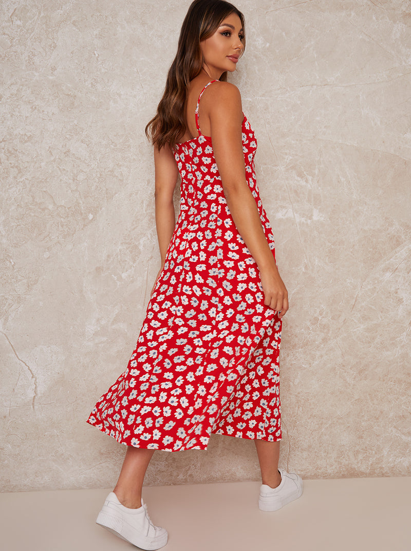 Cami Strap Floral Print Day Dress in Red