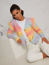 Knitted Button Up Cardigan in Rainbow
