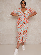 Plus Size Floral Print Ruffle Waist Midi Dress