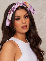 Graphic Print Satin Hair Scarf in lilac