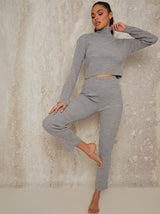 Knitted Straight Leg Lounge Set in Grey