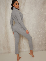 Knitted Straight Leg Lounge Set in Grey