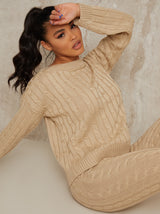 Rib Knitted Lounge Set in Beige