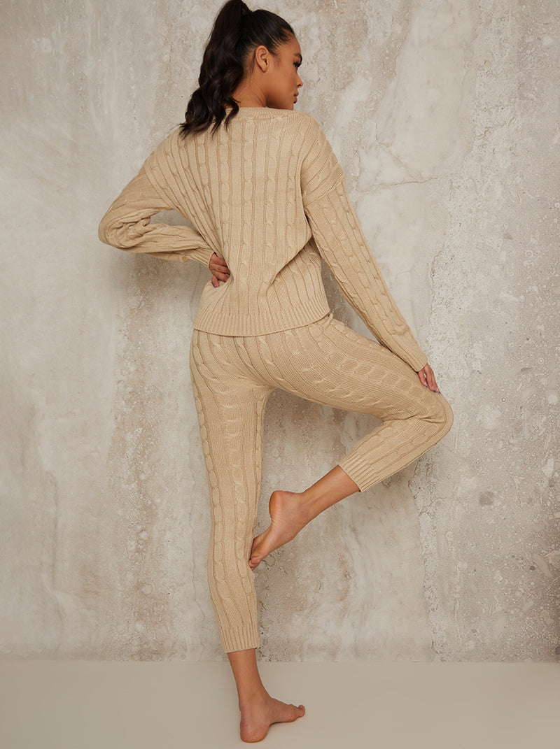 Rib Knitted Lounge Set in Beige