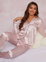 Satin Finish Pin Stripe Short Pyjama Set in Pink