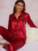 Satin Heart Design Pyjamas in Red
