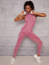 Sleeveless Sports Top with Contouring Design in Pink