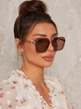 Hexagonal Framed Sunglasses in Brown