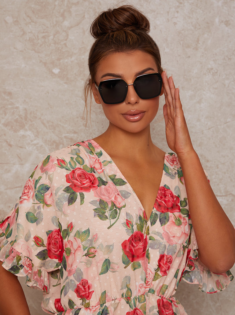 Oversized Sunglasses with Gold Trim in Black