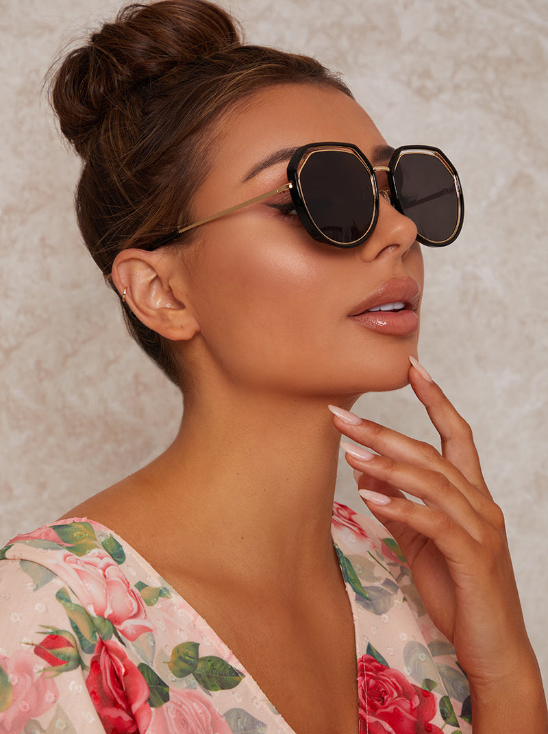 Oversized Sunglasses with Cut-Out Frame in Black