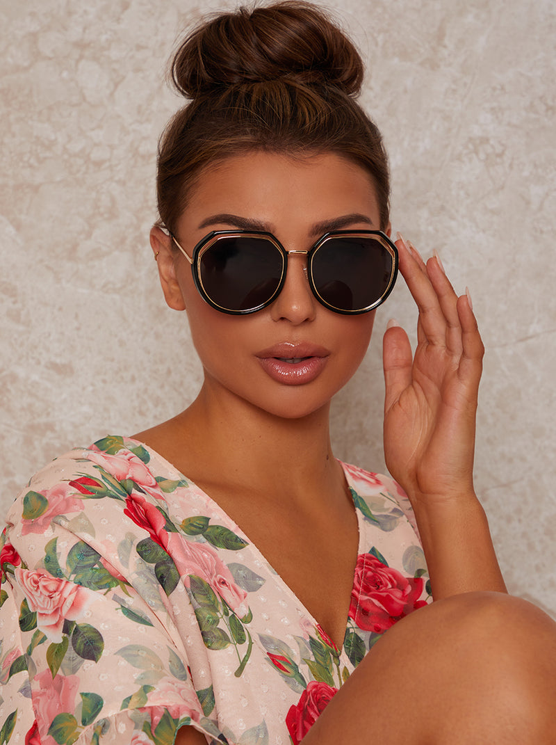 Oversized Sunglasses with Cut-Out Frame in Black
