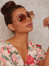 Oversized Sunglasses with Pearl Trim in Brown