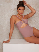 Cut Out Halterneck Swimsuit in Pink