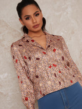 Long Sleeve Graphic Print Shirt in Brown