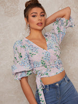 Floral Print Wrap Blouse in Lilac