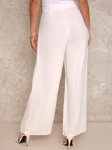 Mid Waist Wide Leg Trousers in White