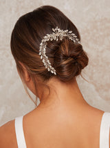 Diamante Embellished Hair Piece with Floral Design in Silver