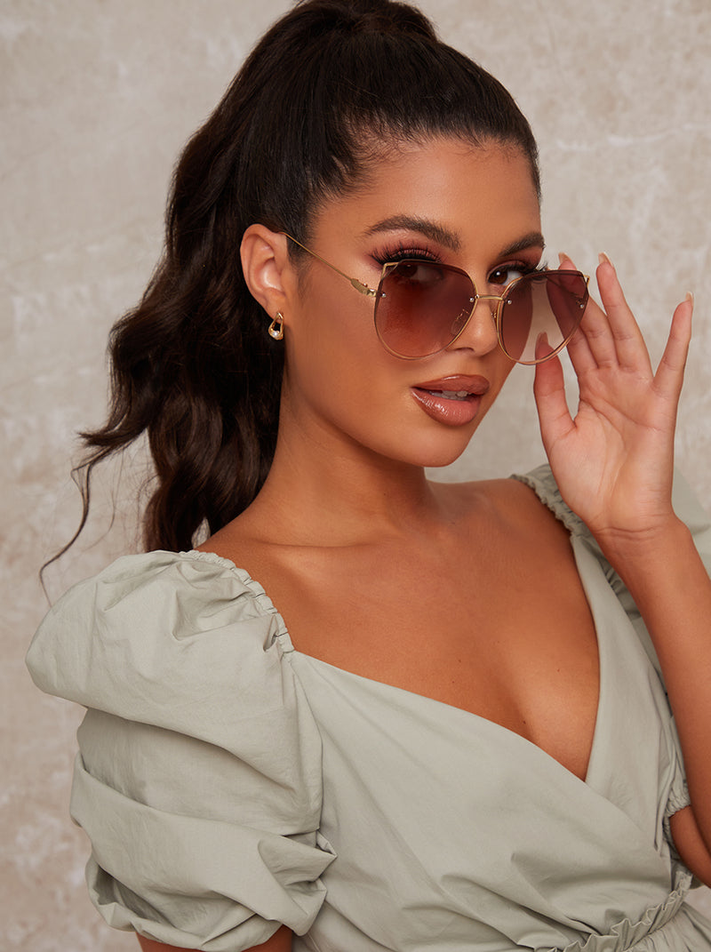 Oversized Rounded Cat Eye Sunglasses in Brown