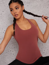 Racer Cross Back Sports Top in Pink