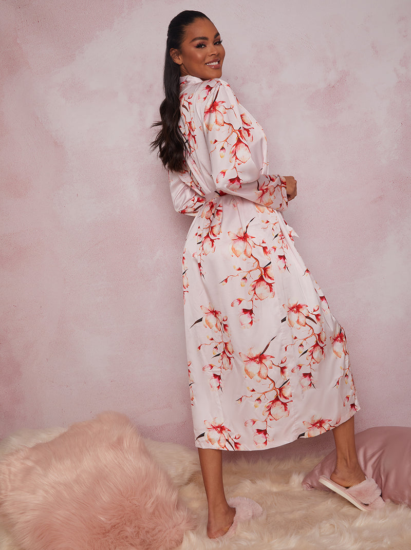 Floral Blossom Print Robe in Pink
