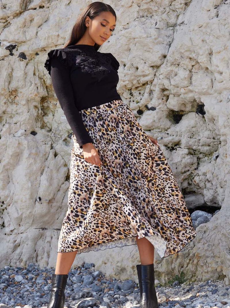 High Waist Animal Print Midi Skirt in Multi