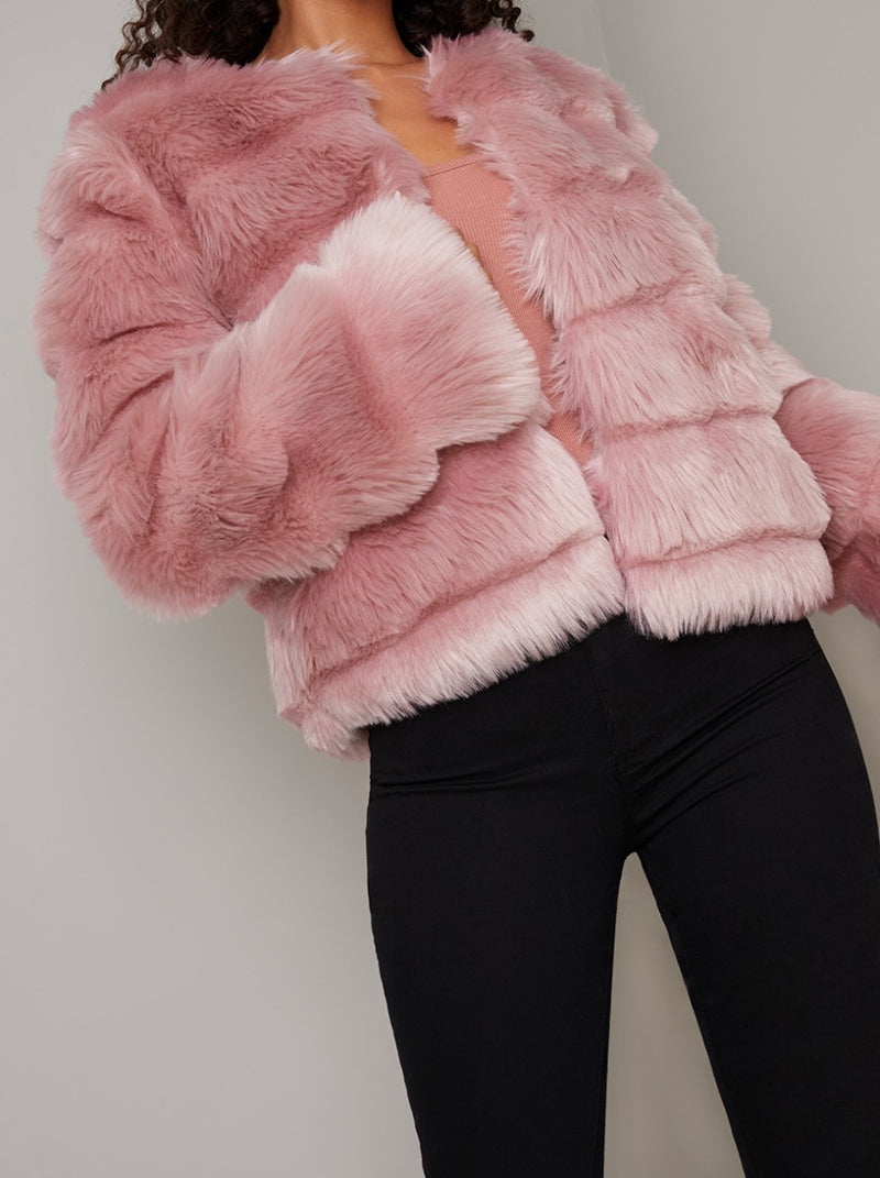 Faux Fur Cropped Coat in Pink