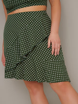 Plus Size Polka Dot Ruffle Mini Skirt in Green