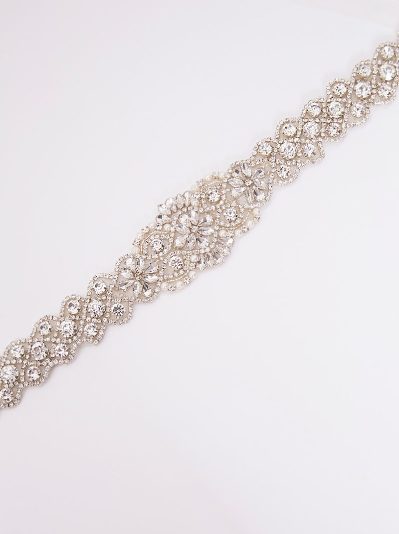Bridal Crystal Diamante Belt with Ribbon Fastening in White