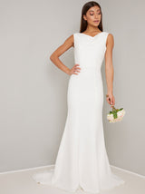 Bridal Cowl Neck Wedding Dress with Lace insert in White