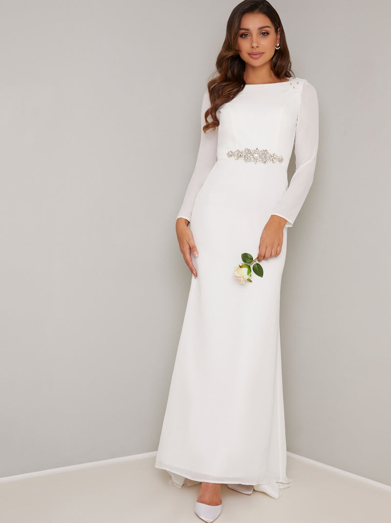 Bridal Long Sleeved Maxi Dress in White