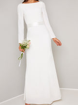 Bridal Open Back Bow Sash Detail Wedding Dress in White