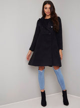 Fit And Flare Double Breasted Coat in Black