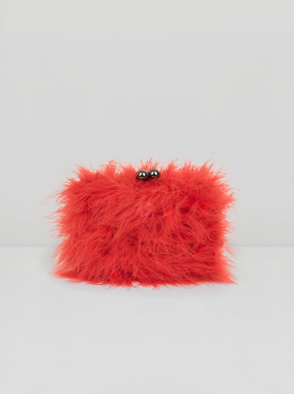 Faux Fur Clutch Bag in Red