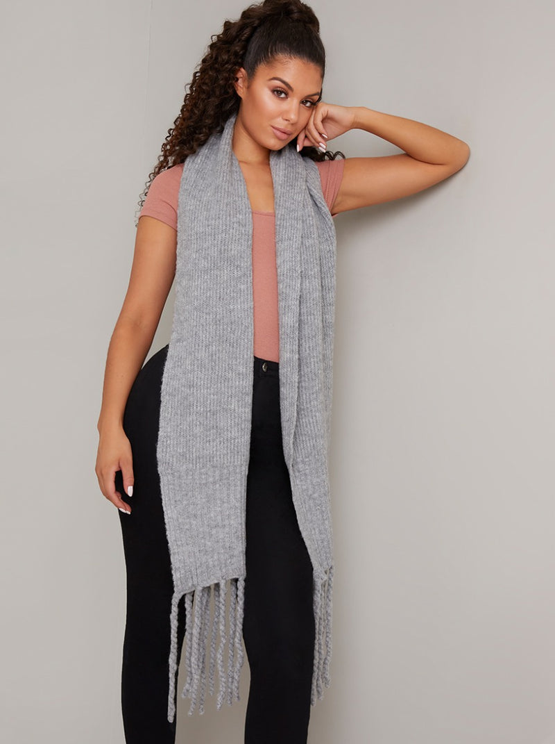 Soft Knit Tassle Scarf in Grey