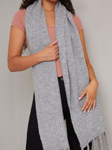 Soft Knit Tassle Scarf in Grey