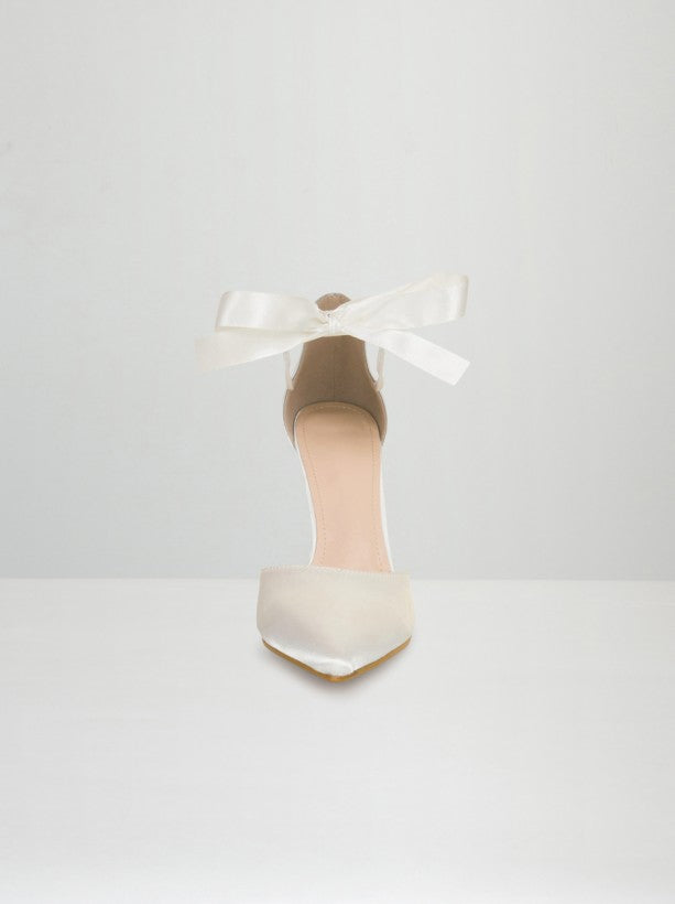 Tie Up Court Heels with Bow Ribbon in White
