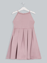 Girls Pleated Bow Detail Dress in Pink