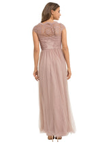Cap Sleeve Embroidered Maxi Dress In Pink