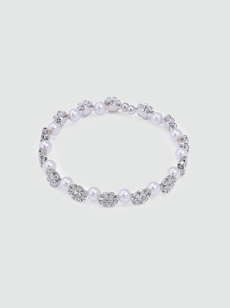Flower Diamante Bracelet in Silver Tone