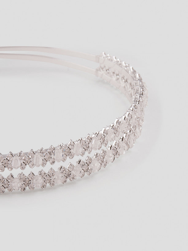 Diamante Faux Pearl Headband in Silver