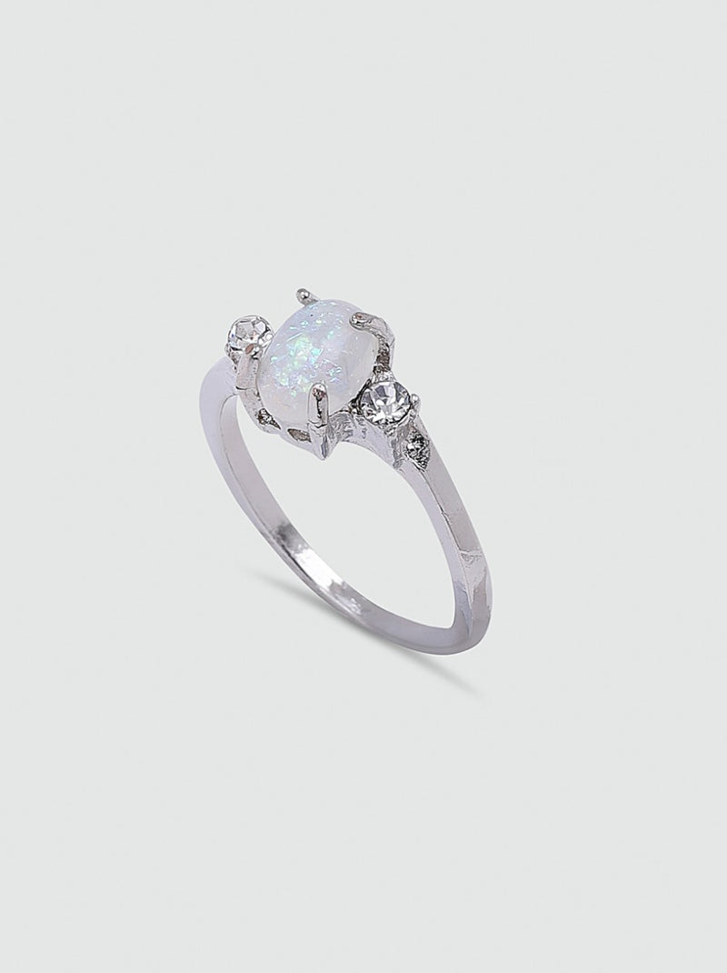 Stone Detail Ring in Silver Tone