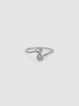 Diamante Double Flower Ring in Silver Tone