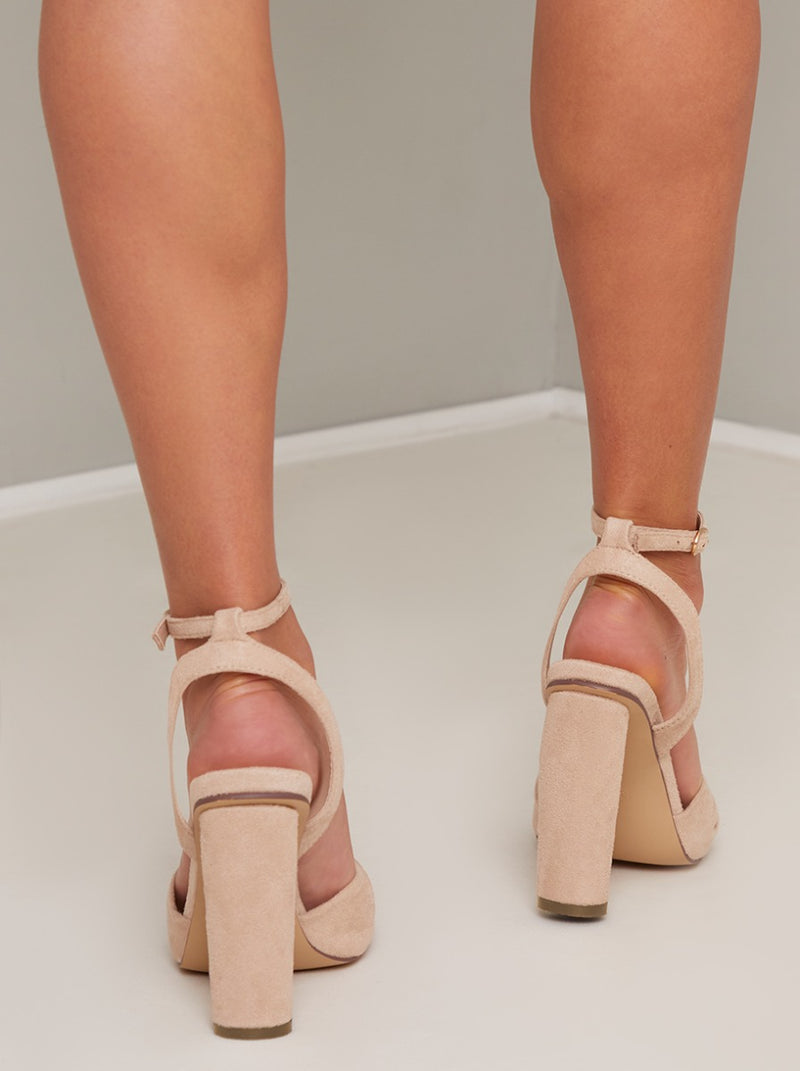 Suede Heels with Bow Detail in Beige