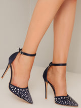 High Heel Diamante Embellished Court Shoes in Blue