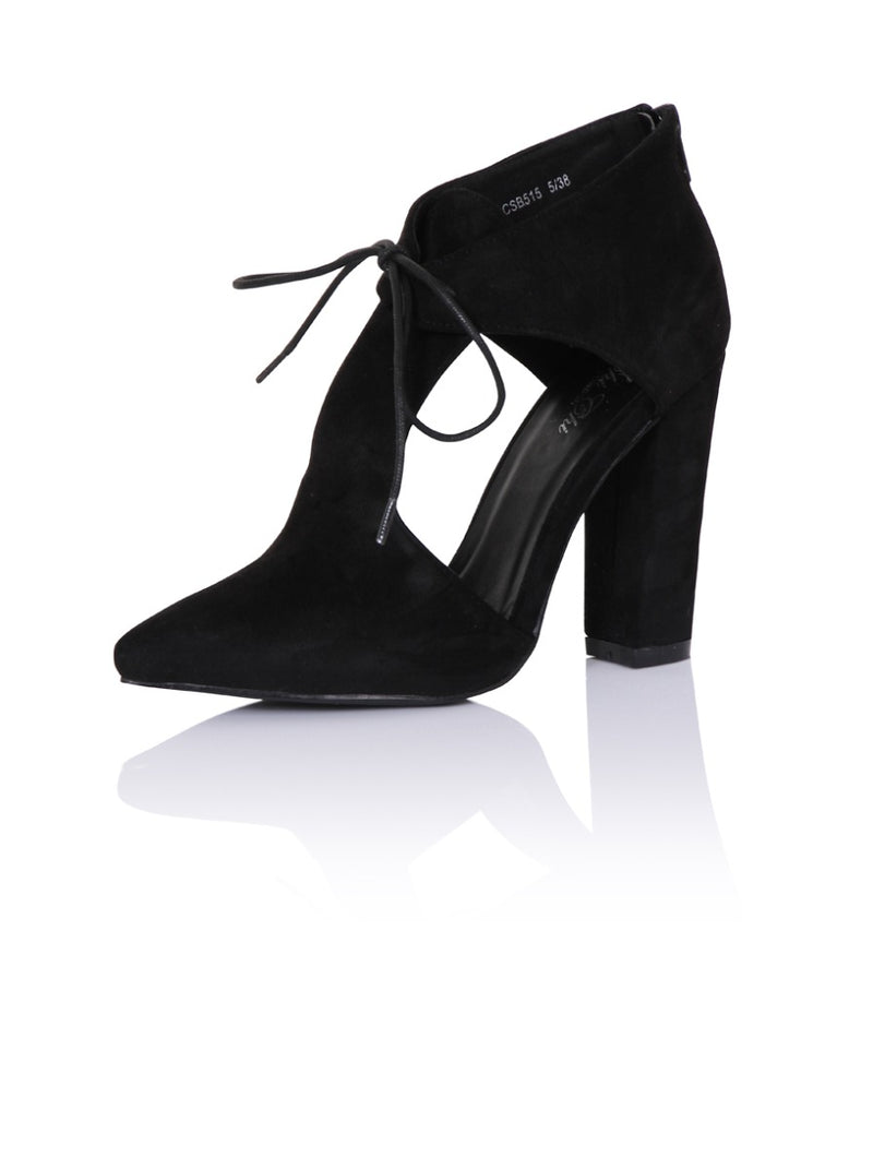Block Heel Cut Out Ankle Boots in Black
