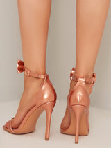 High Heel Bow Sandals in Rose Gold